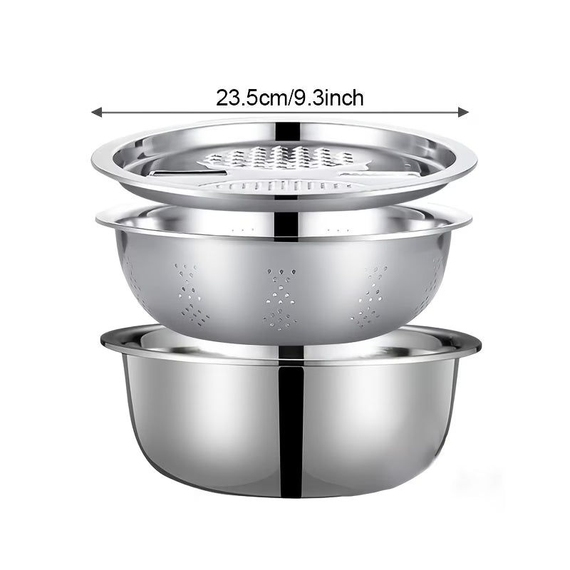 All-in-1 Steel Prep & Drain Kitchen Bowl Set