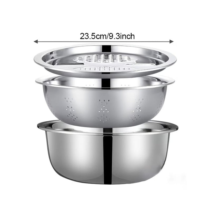 All-in-1 Steel Prep & Drain Kitchen Bowl Set