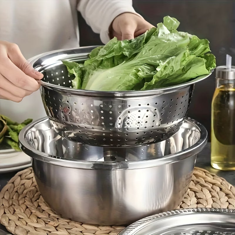 All-in-1 Steel Prep & Drain Kitchen Bowl Set