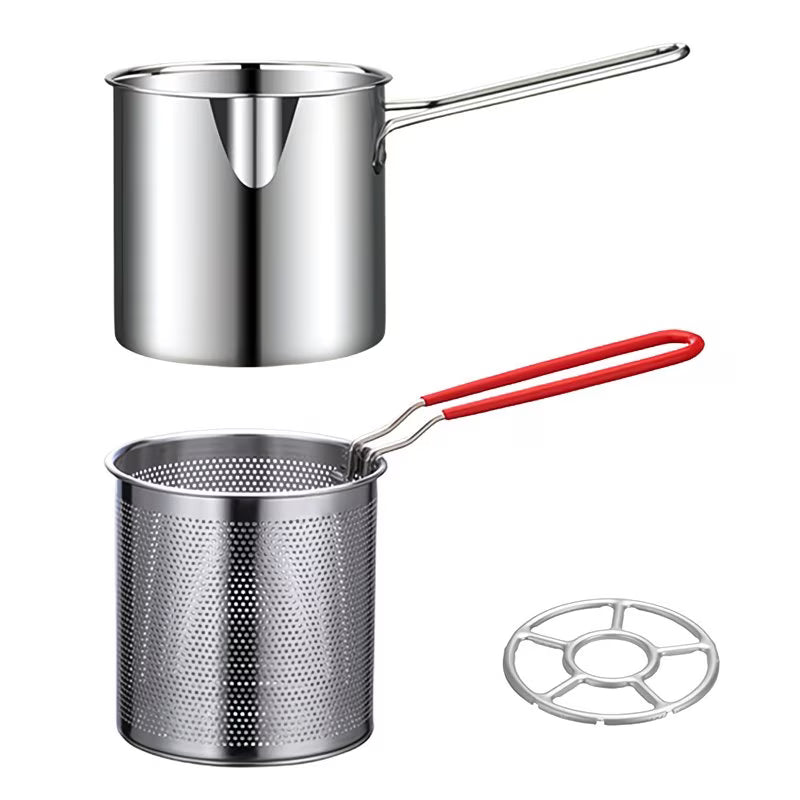 CrispyPro Stainless Steel Deep Fryer Pot with Oil Drain Basket