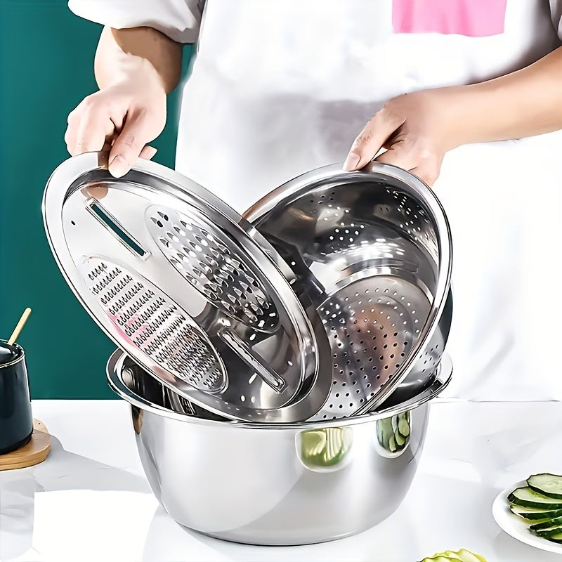 All-in-1 Steel Prep & Drain Kitchen Bowl Set