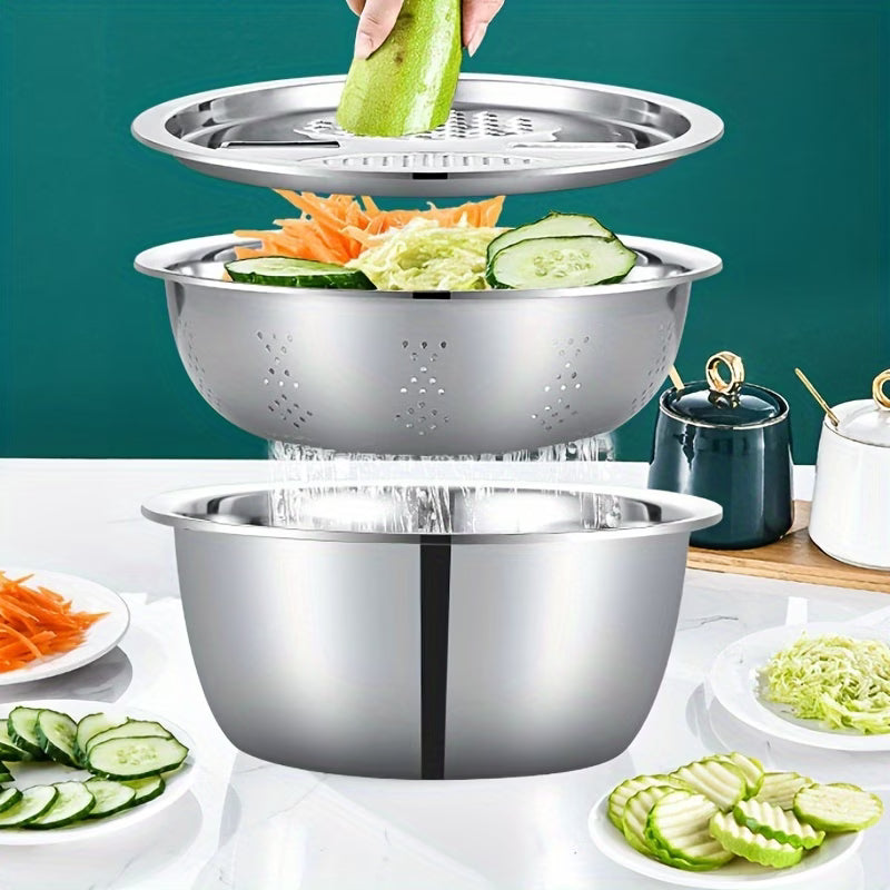 All-in-1 Steel Prep & Drain Kitchen Bowl Set