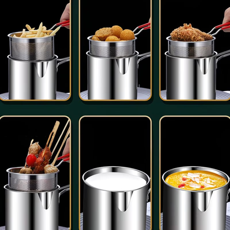 CrispyPro Stainless Steel Deep Fryer Pot with Oil Drain Basket