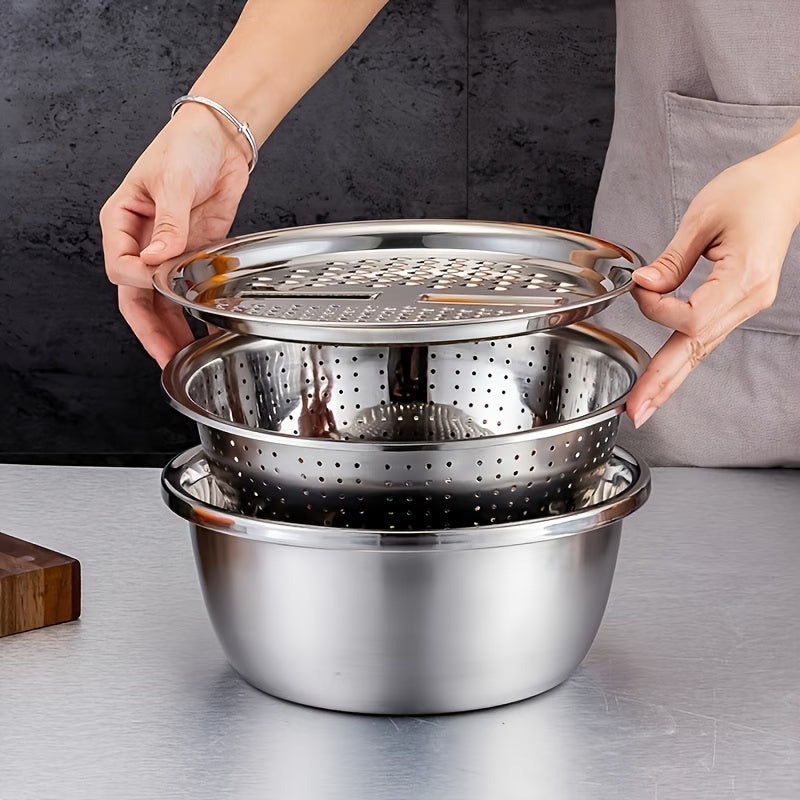 All-in-1 Steel Prep & Drain Kitchen Bowl Set