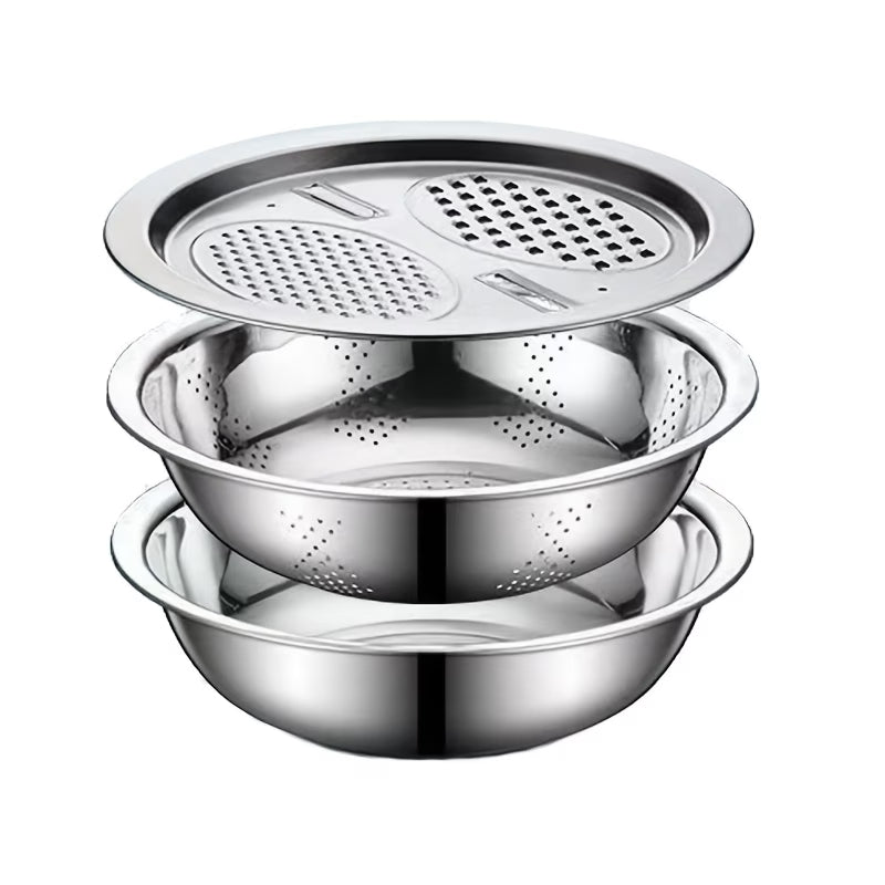 All-in-1 Steel Prep & Drain Kitchen Bowl Set